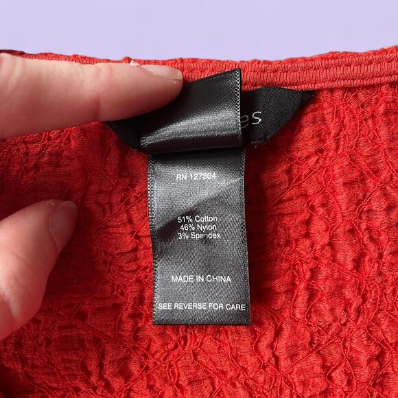 Vintage Red Textured Tunic Top Ali Miles L Asym Hem Oversized Button Boho Artsy - Picture 6 of 6